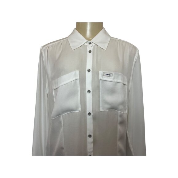 Guess Womens White Button-Down Long Sleeve Blouse Sz M - Picture 5 of 10